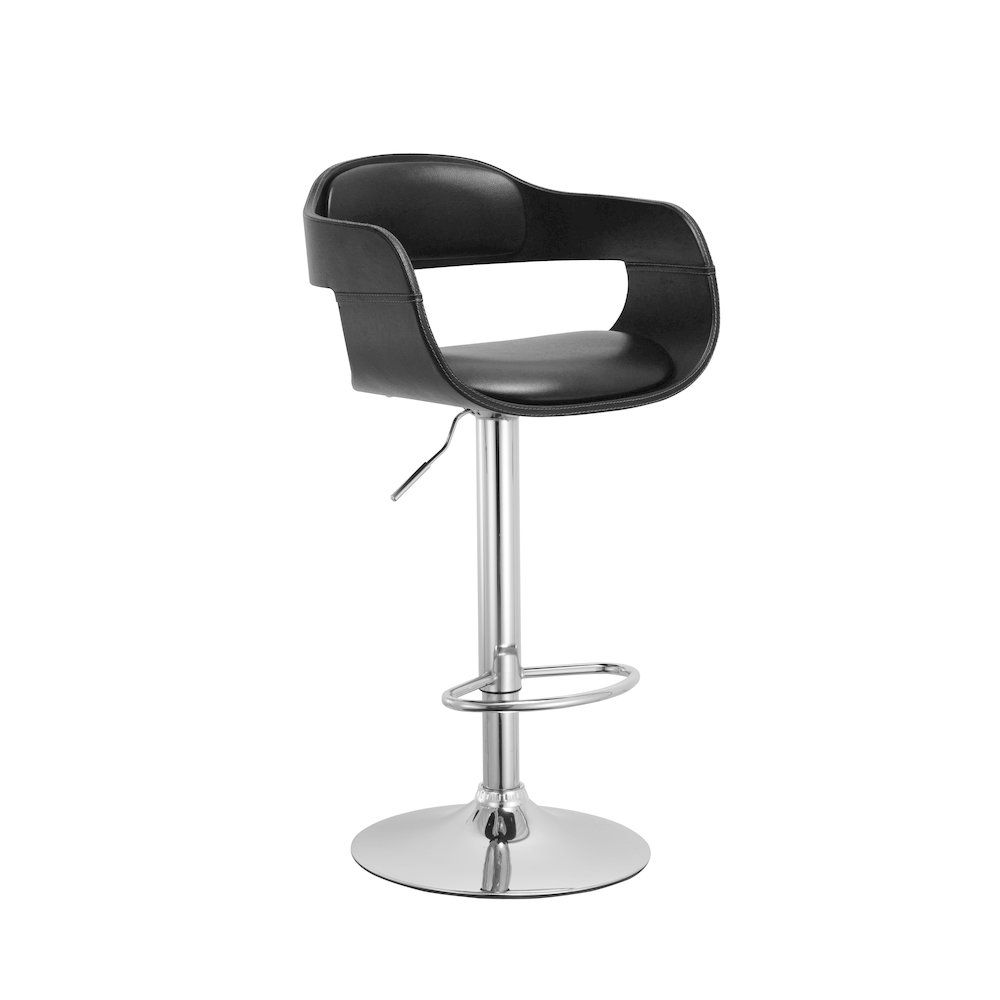 Contemporary Swivel Adjustable Barstool with Padded Seat and Back, Black. Picture 1
