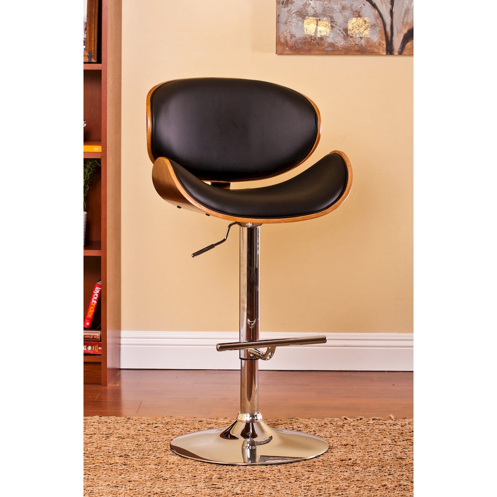 Modern Contemporary Swivel Walnut Bentwood Lift Adjustable Height Bar Stool. Picture 8