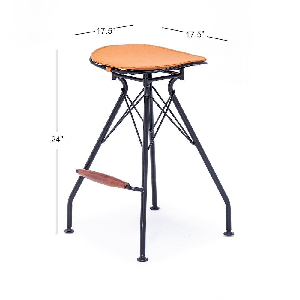 Industrial Metal Barstool with Faux Leather Seat Pad and Wood Accented Foot Rest. Picture 4