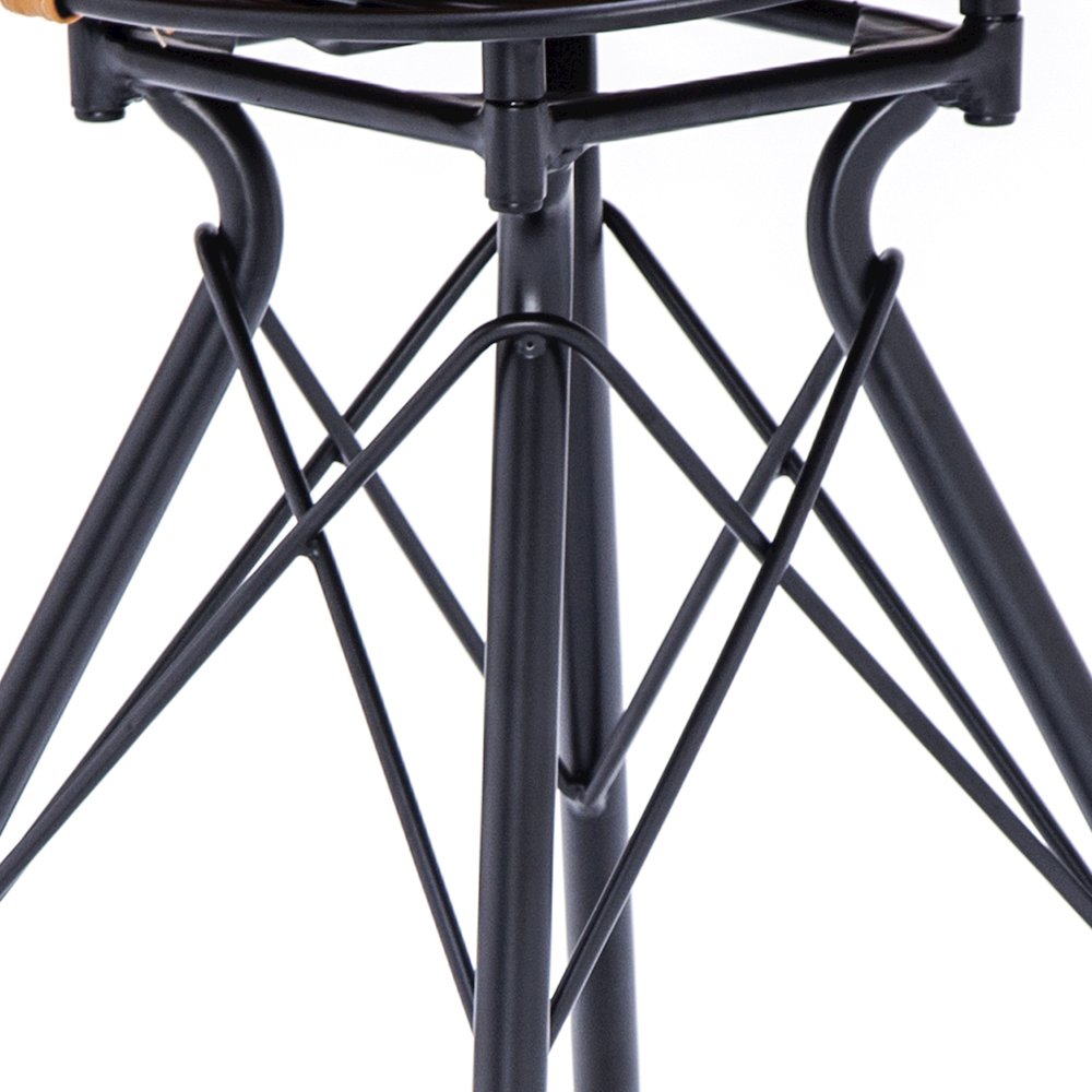 Industrial Metal Barstool with Faux Leather Seat Pad and Wood Accented Foot Rest. Picture 7