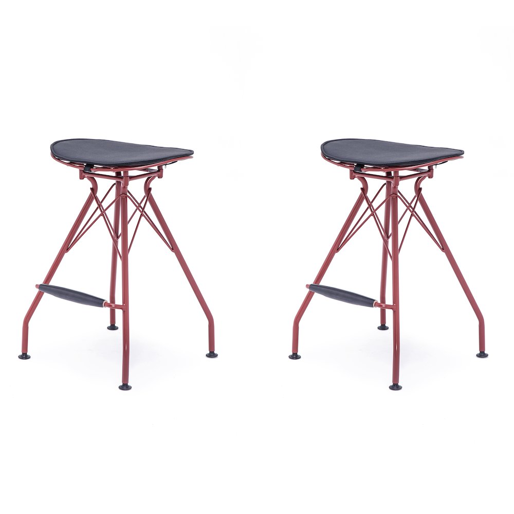 Industrial Metal Barstool with Faux Leather Seat Pad and Wood Accented Foot Rest. Picture 1