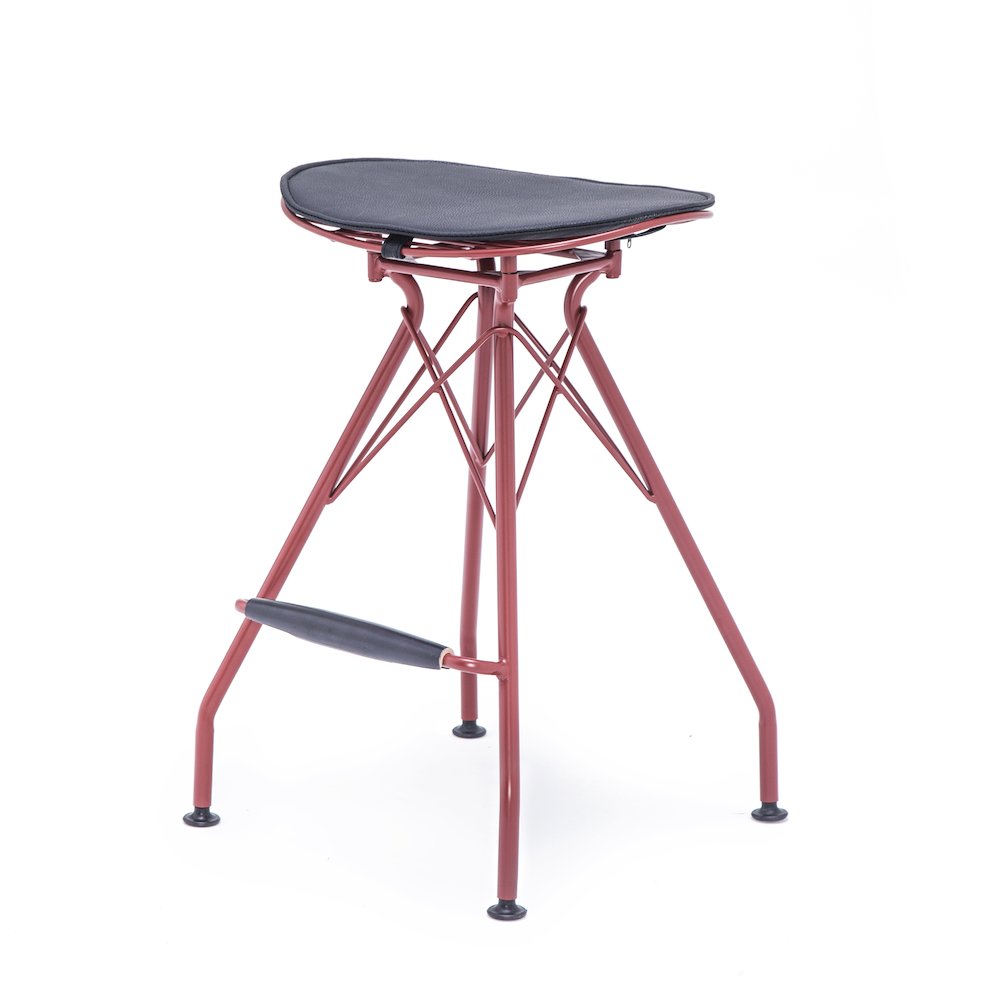 Industrial Metal Barstool with Faux Leather Seat Pad and Wood Accented Foot Rest. Picture 8