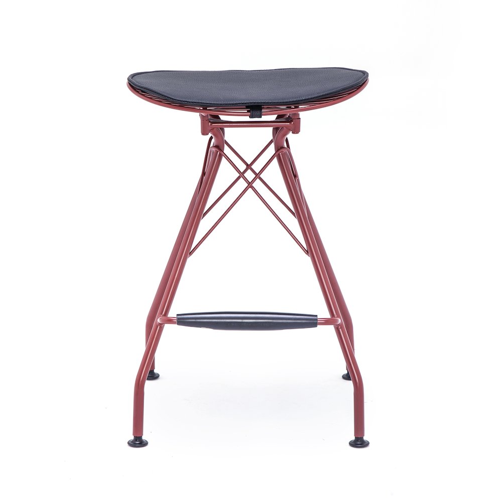 Industrial Metal Barstool with Faux Leather Seat Pad and Wood Accented Foot Rest. Picture 4
