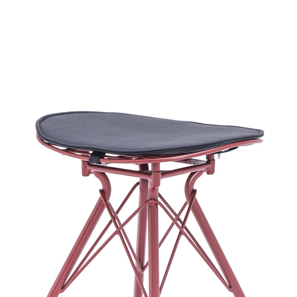Industrial Metal Barstool with Faux Leather Seat Pad and Wood Accented Foot Rest. Picture 5