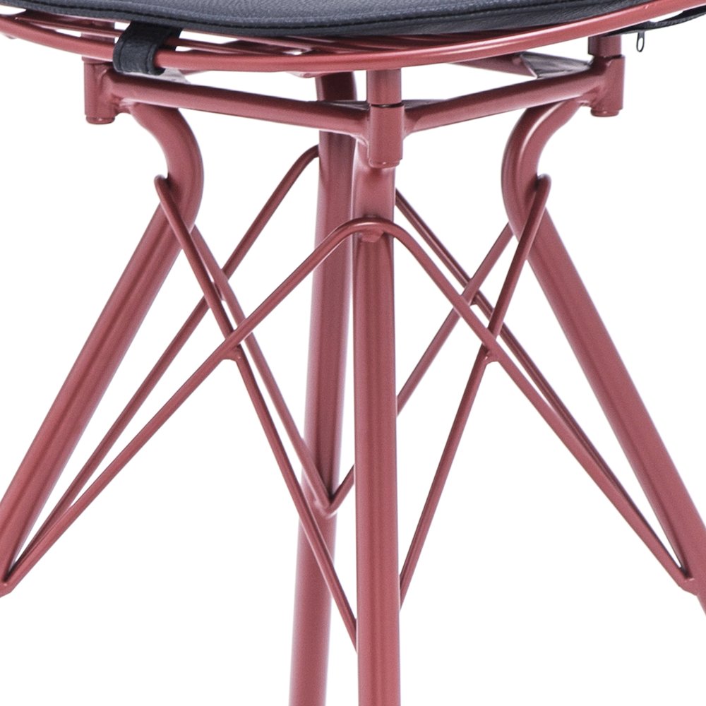 Industrial Metal Barstool with Faux Leather Seat Pad and Wood Accented Foot Rest. Picture 6