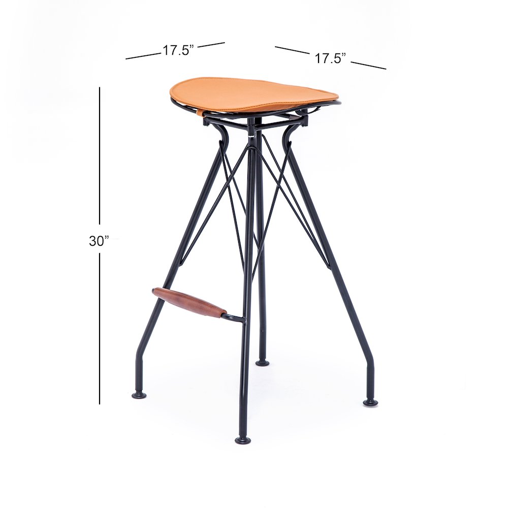 Industrial Metal Barstool with Faux Leather Seat Pad and Wood Accented Foot Rest. Picture 3