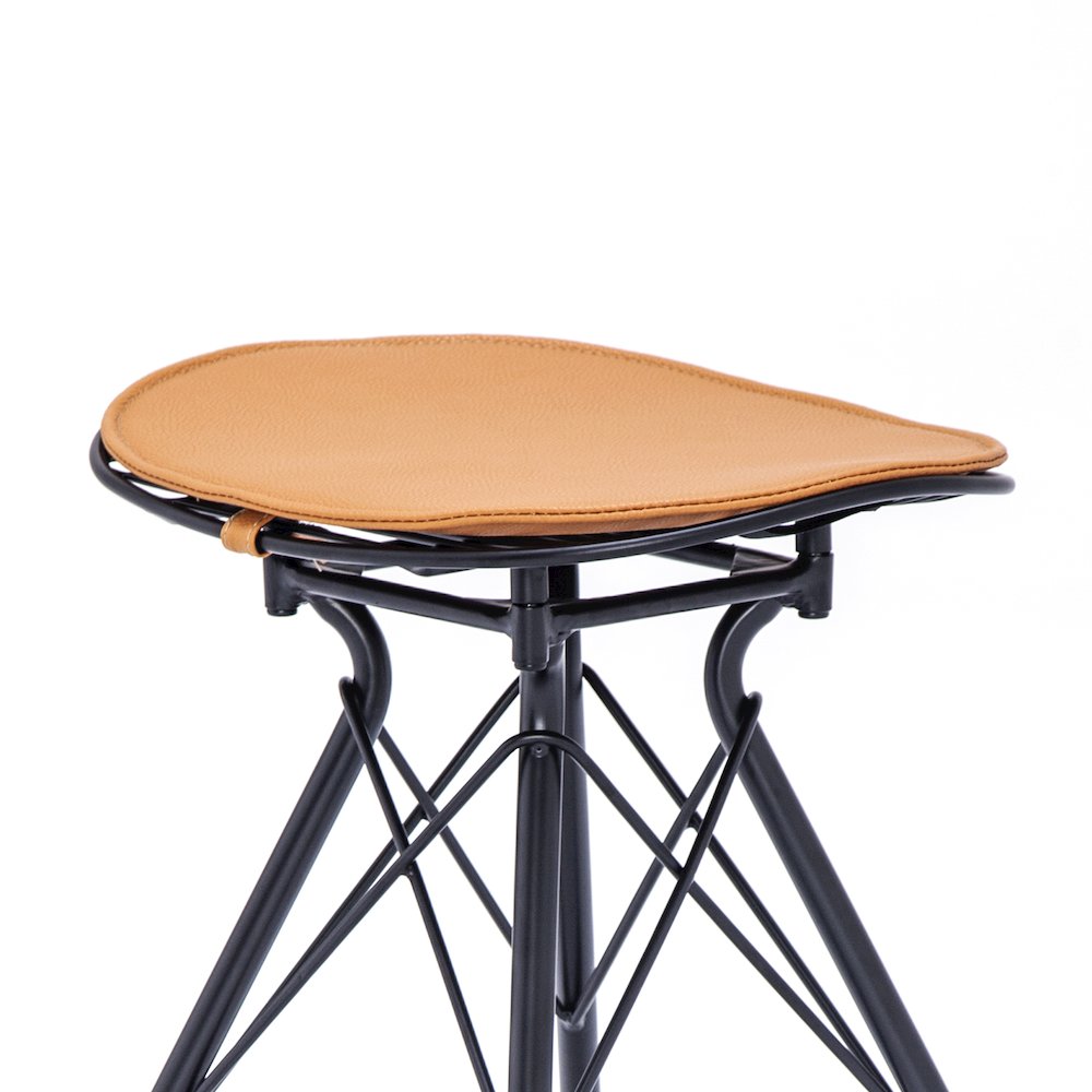 Industrial Metal Barstool with Faux Leather Seat Pad and Wood Accented Foot Rest. Picture 6