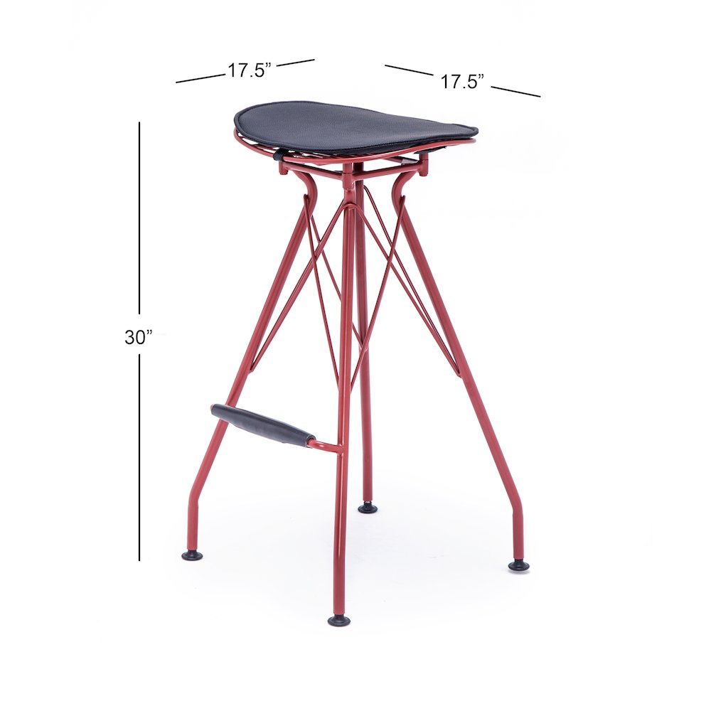 Industrial Metal Barstool with Faux Leather Seat Pad and Wood Accented Foot Rest. Picture 3