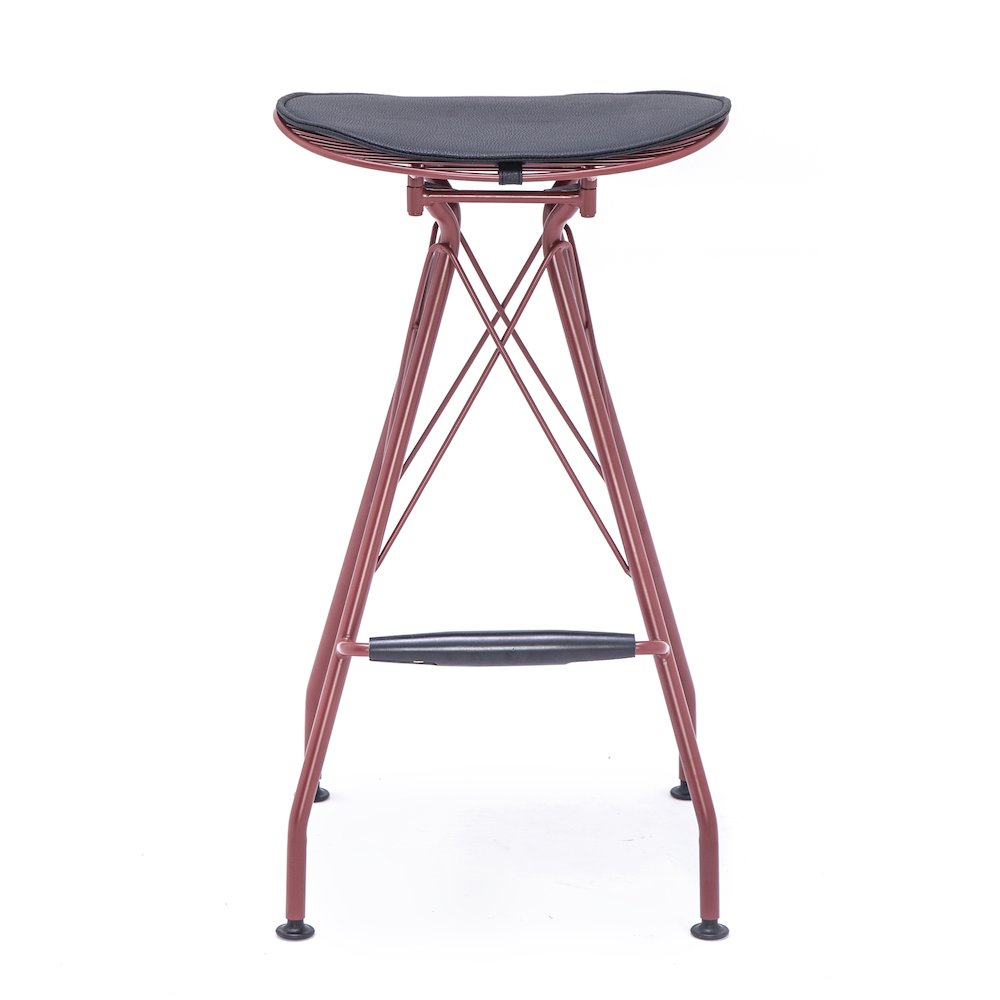 Industrial Metal Barstool with Faux Leather Seat Pad and Wood Accented Foot Rest. Picture 5