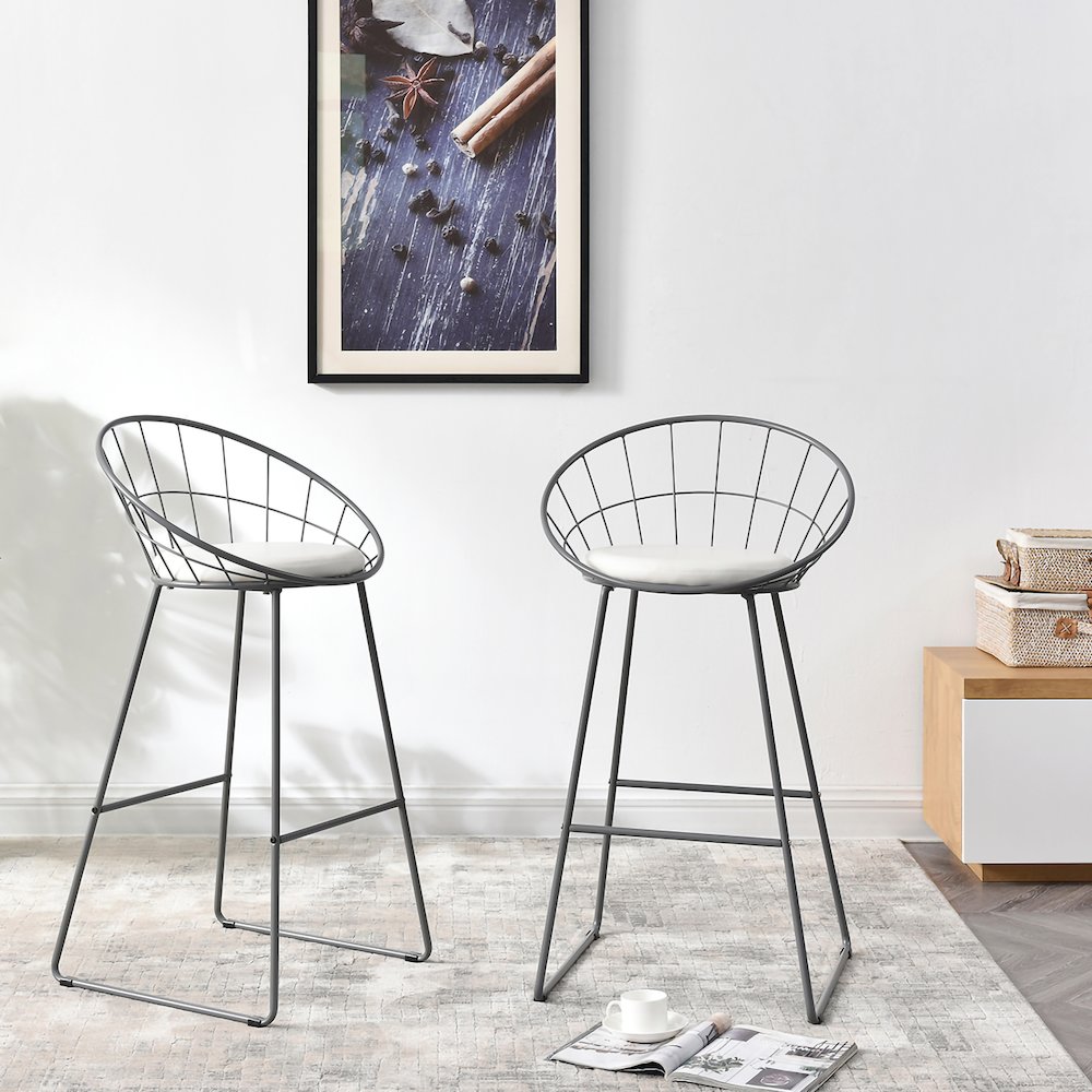 Nordic Bar Stool Bar Chair Wrought Iron Stool Modern Barstool, Set of 2, Grey. Picture 2