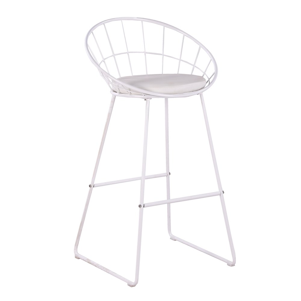Nordic Bar Stool Bar Chair Wrought Iron Stool Modern Barstool, Set of 2, White. Picture 2