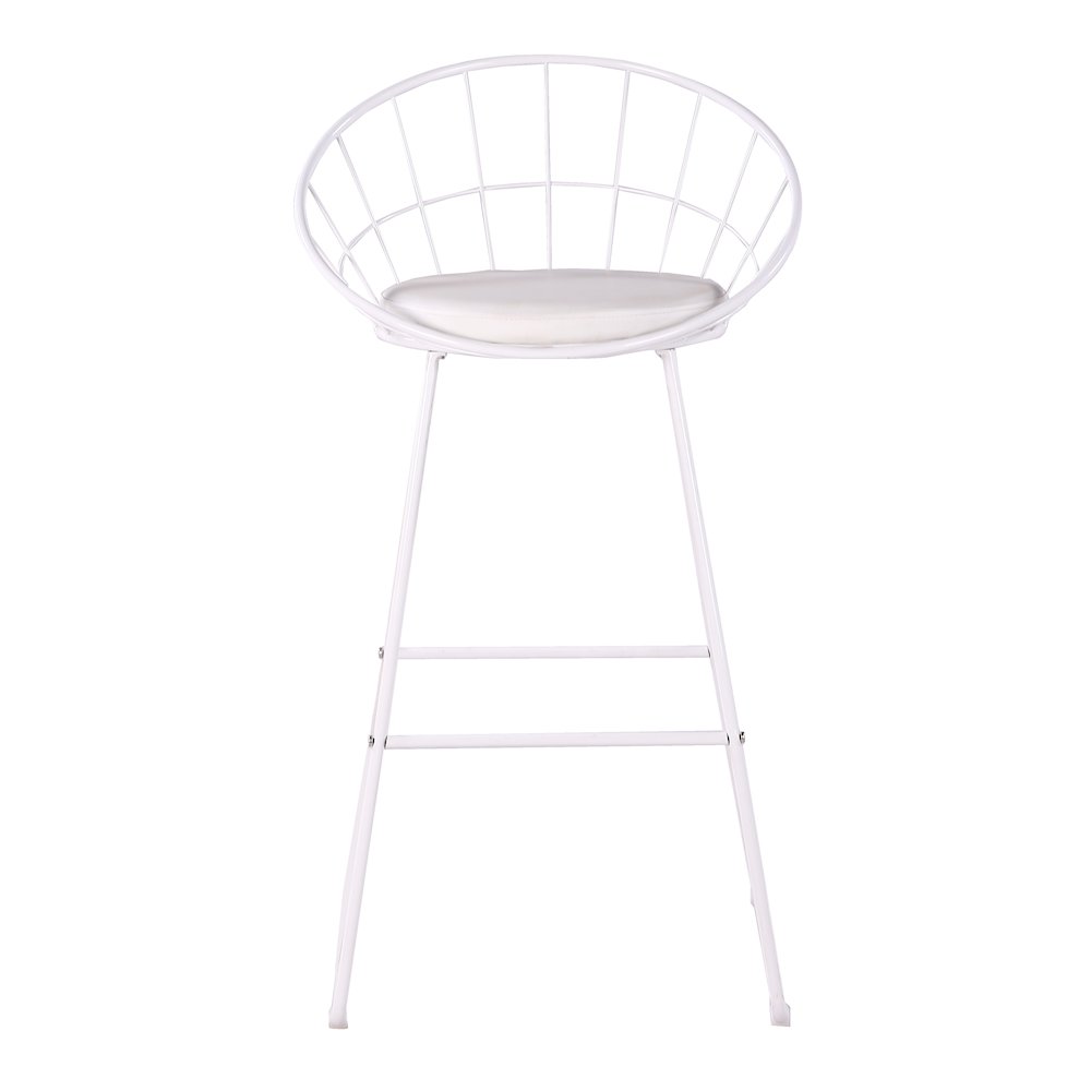 Nordic Bar Stool Bar Chair Wrought Iron Stool Modern Barstool, Set of 2, White. Picture 3