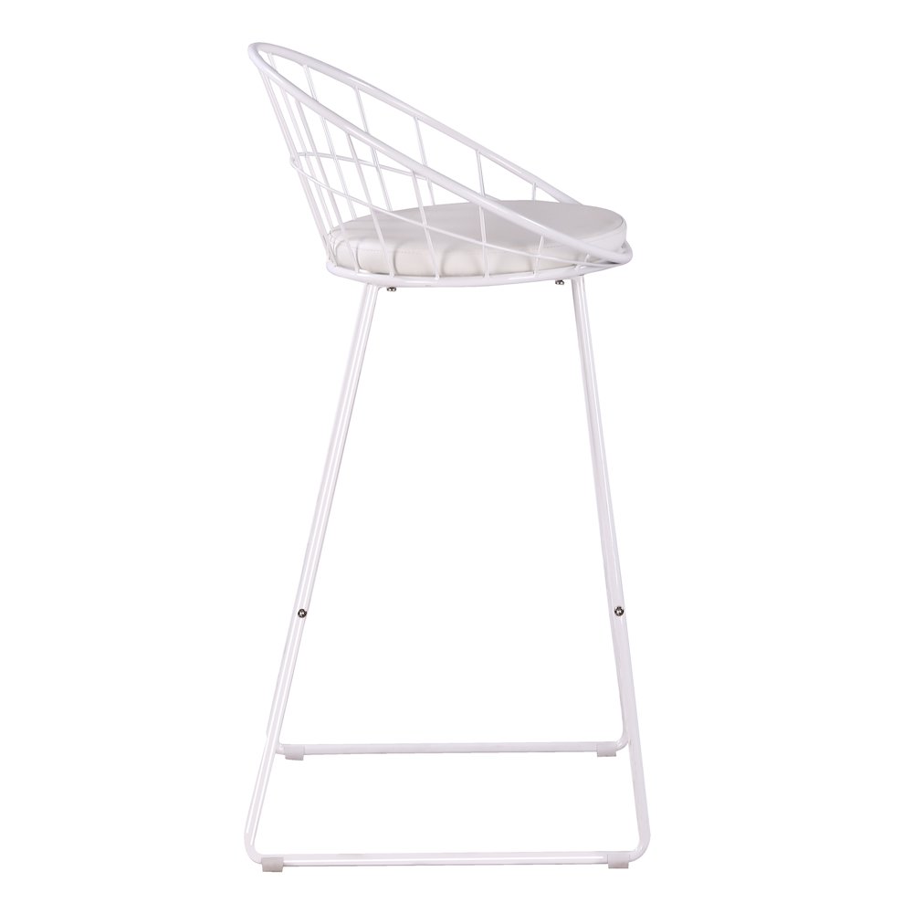Nordic Bar Stool Bar Chair Wrought Iron Stool Modern Barstool, Set of 2, White. Picture 4