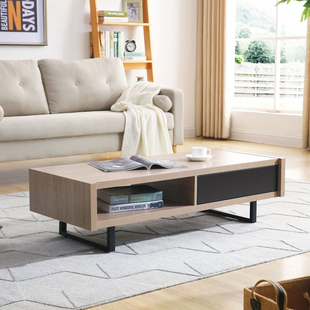 Mid-Century Modern Ash Living Room Coffee Table, Tan. Picture 2