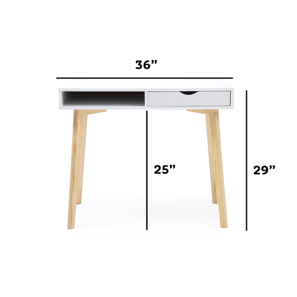 Contemporary Austin Home Office Desk with Storage Drawers, White. Picture 3