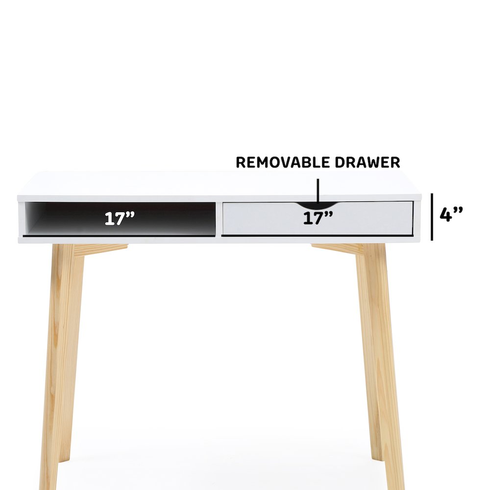 Contemporary Austin Home Office Desk with Storage Drawers, White. Picture 4