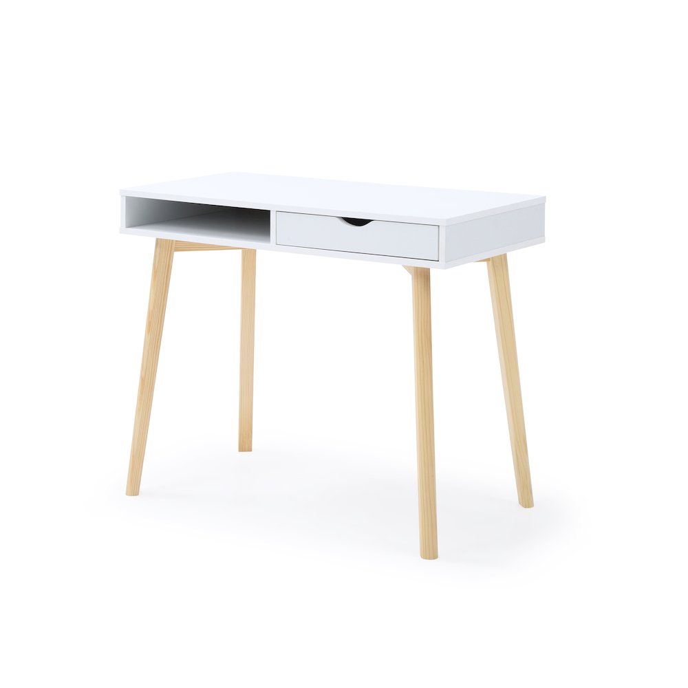 Contemporary Austin Home Office Desk with Storage Drawers, White. Picture 8
