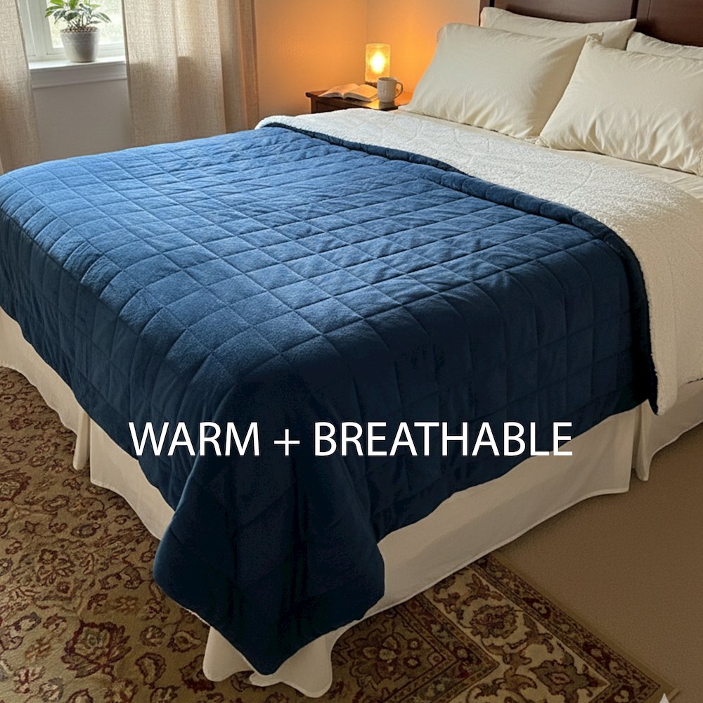 Luxry Cozy Soft Square Quilted Throw Blanket and Back Fleece, Navy Blue. Picture 2