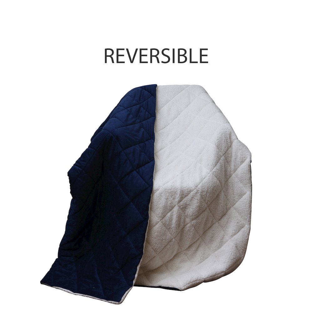 Luxry Cozy Soft Square Quilted Throw Blanket and Back Fleece, Navy Blue. Picture 4