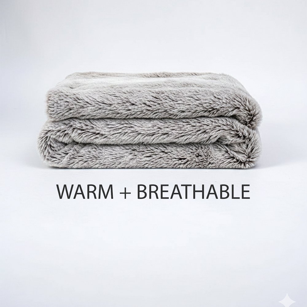 Luxury Grey Faux Fur Throw Blanket and Back Fleece. Picture 2