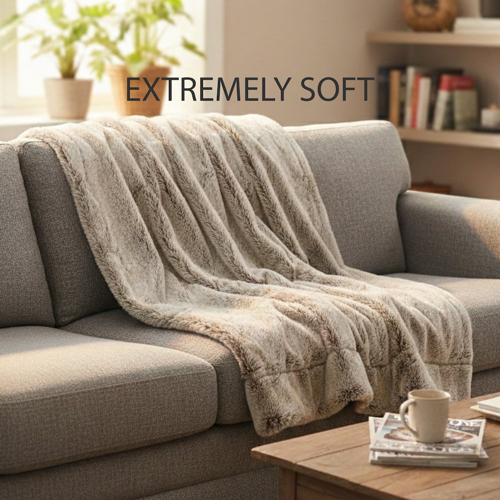 Luxury Grey Faux Fur Throw Blanket and Back Fleece. Picture 5