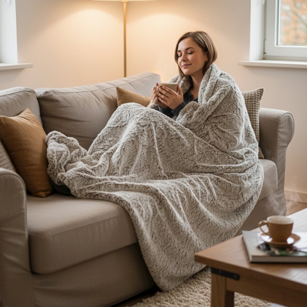 Luxury Grey Faux Fur Throw Blanket and Back Fleece. Picture 6