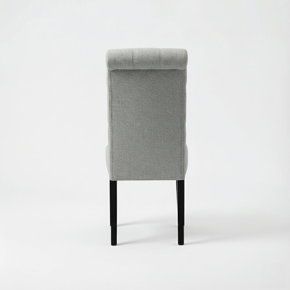 Natalie Roll Top Tufted Grey Linen Fabric Modern Dining Chair (Set of 2). Picture 5