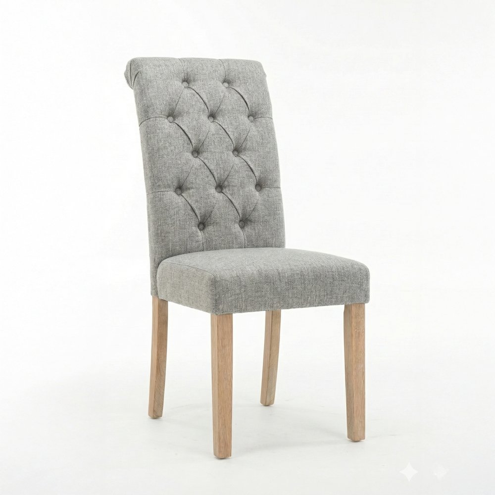 Natalie Roll Top Tufted Light Grey Linen Fabric Modern Dining Chair (Set of 2). Picture 4