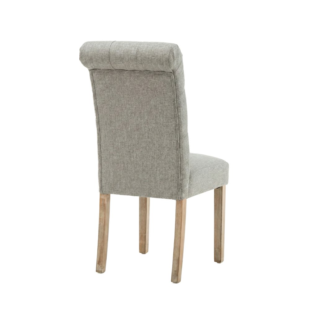 Natalie Roll Top Tufted Light Grey Linen Fabric Modern Dining Chair (Set of 2). Picture 6