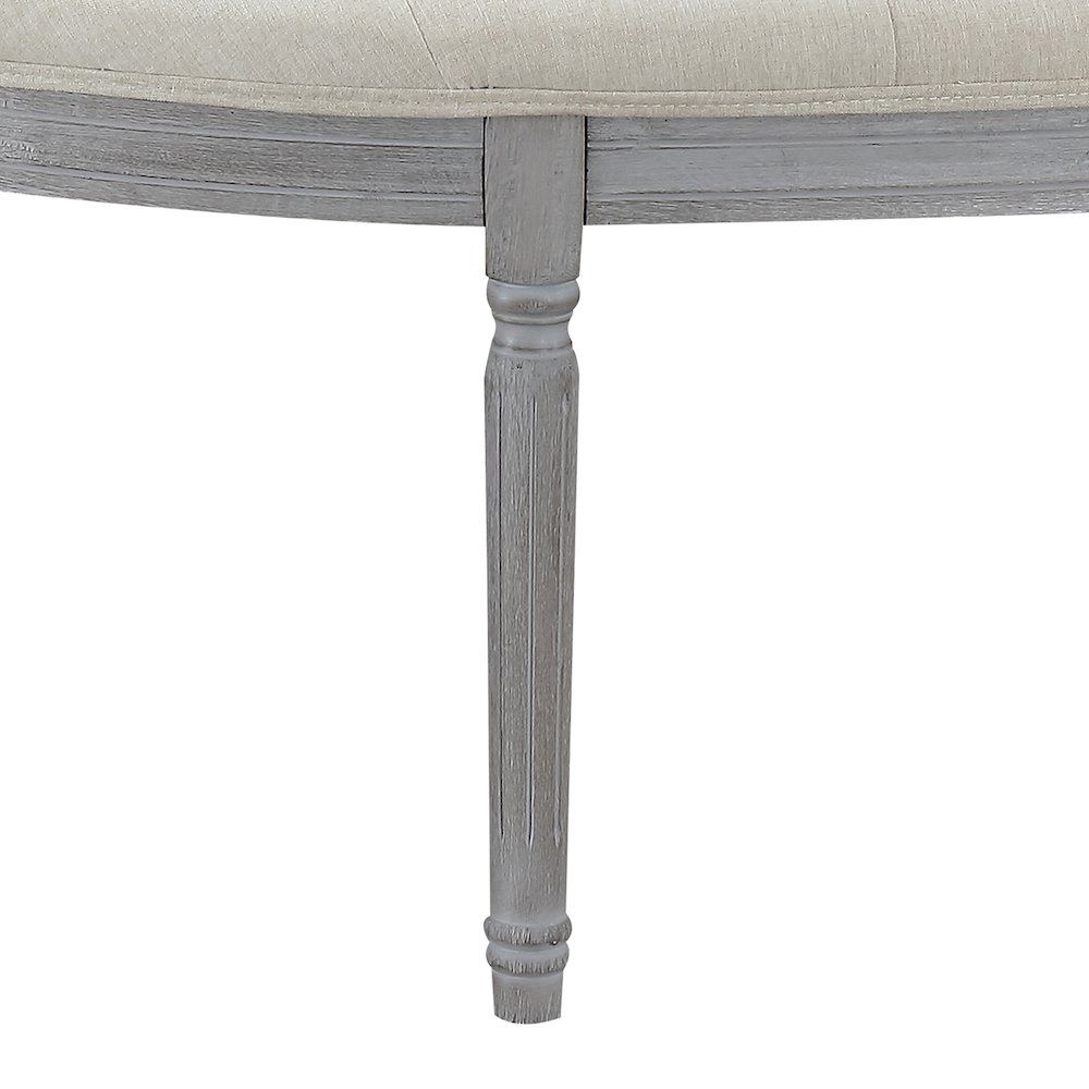 Coastal Button Tufted Light Beige Upholstered Bench with Weathered Gray Legs. Picture 3