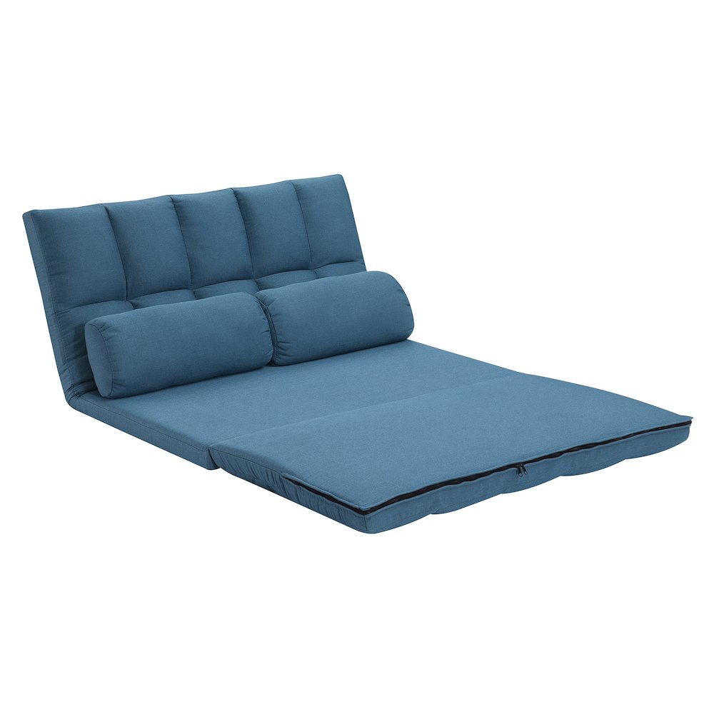 Tri-Fold Foam Folding Mattress and Sofa Bed with Pillows, Blue. Picture 3