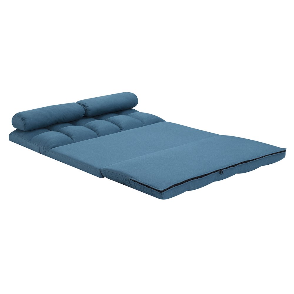 Tri-Fold Foam Folding Mattress and Sofa Bed with Pillows, Blue. Picture 4