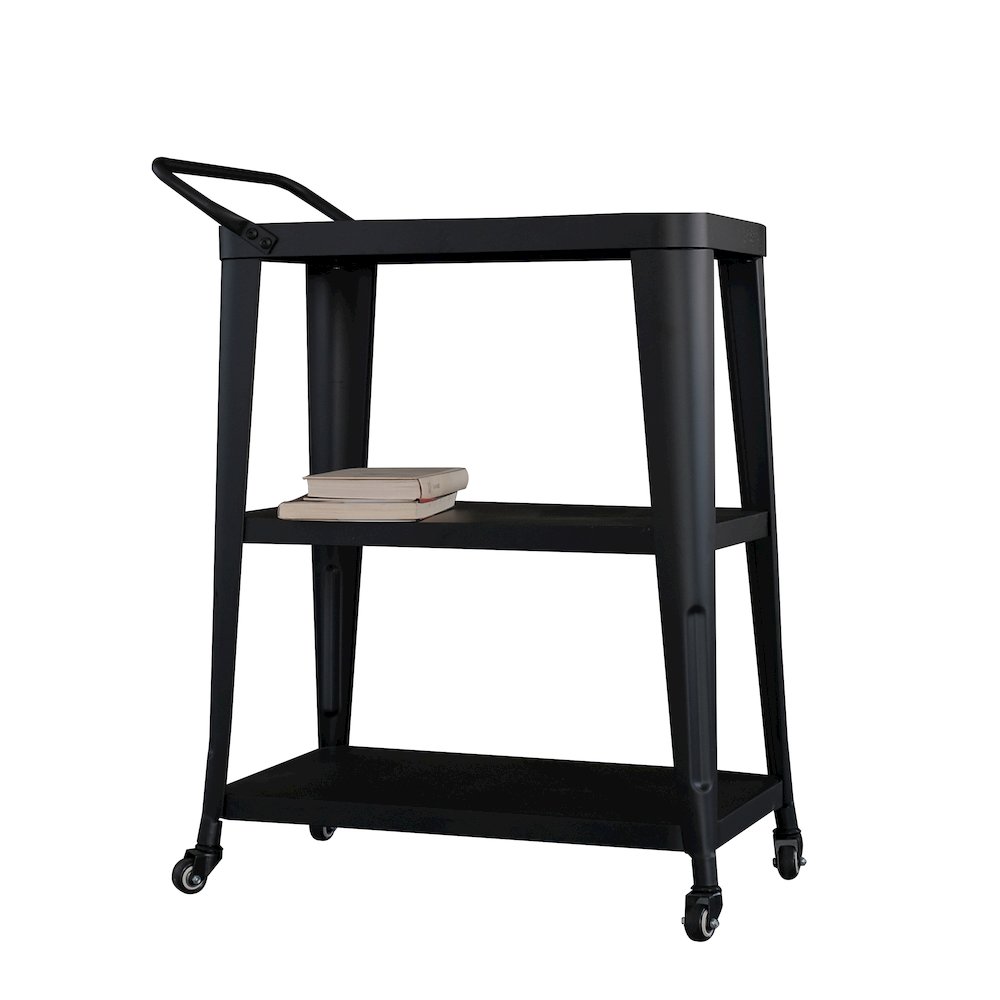 3-Tiered Metal Frame, Industrial Dining Cart with Swivel Wheels, Black. Picture 1