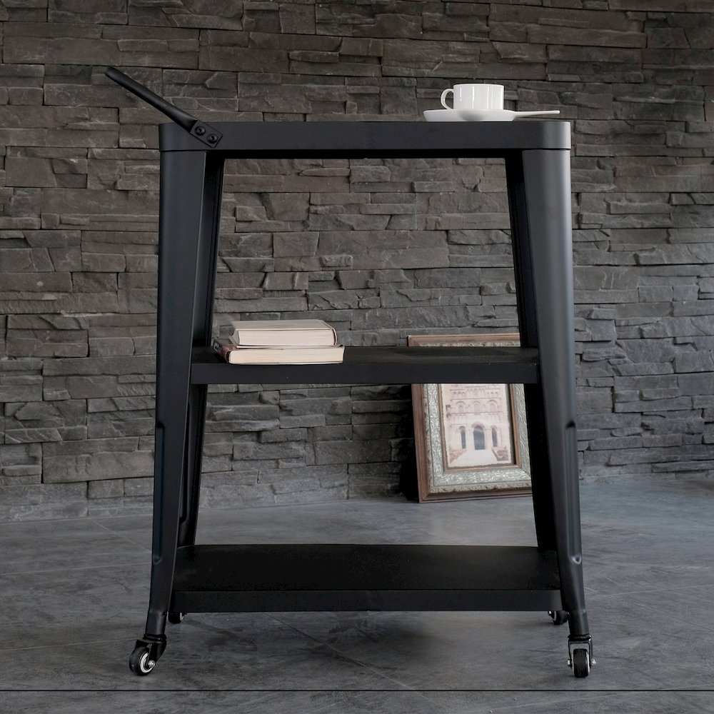 3-Tiered Metal Frame, Industrial Dining Cart with Swivel Wheels, Black. Picture 3