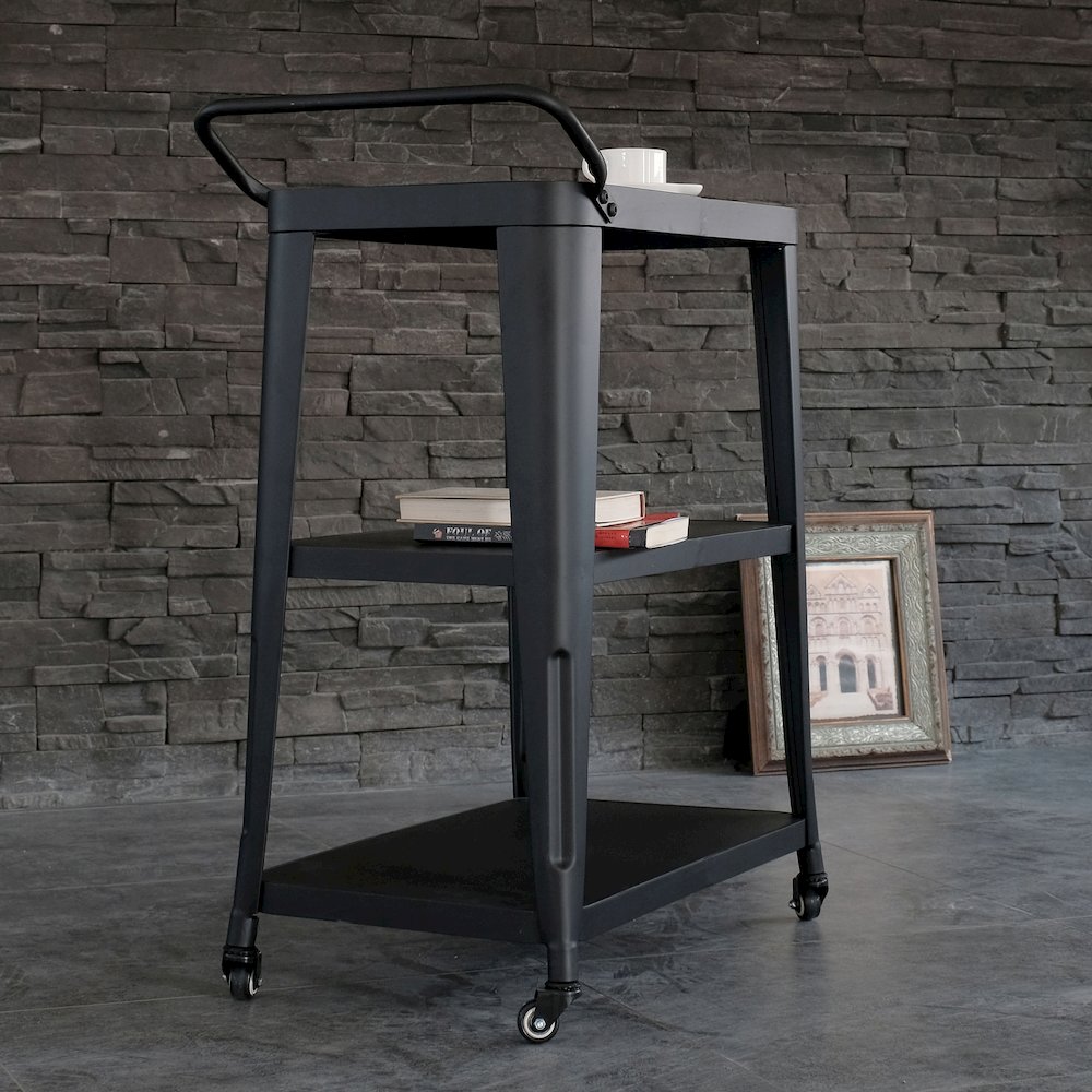 3-Tiered Metal Frame, Industrial Dining Cart with Swivel Wheels, Black. Picture 4