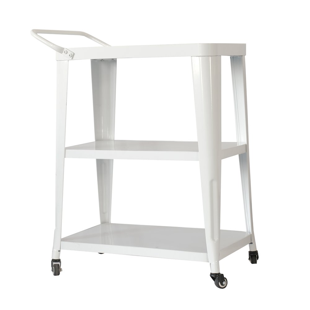 3-Tiered Metal Frame, Industrial Dining Cart with Swivel Wheels, White. Picture 1