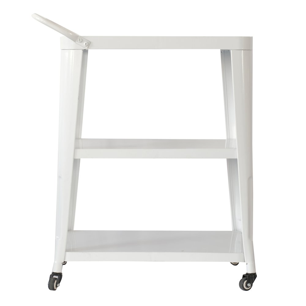 3-Tiered Metal Frame, Industrial Dining Cart with Swivel Wheels, White. Picture 5