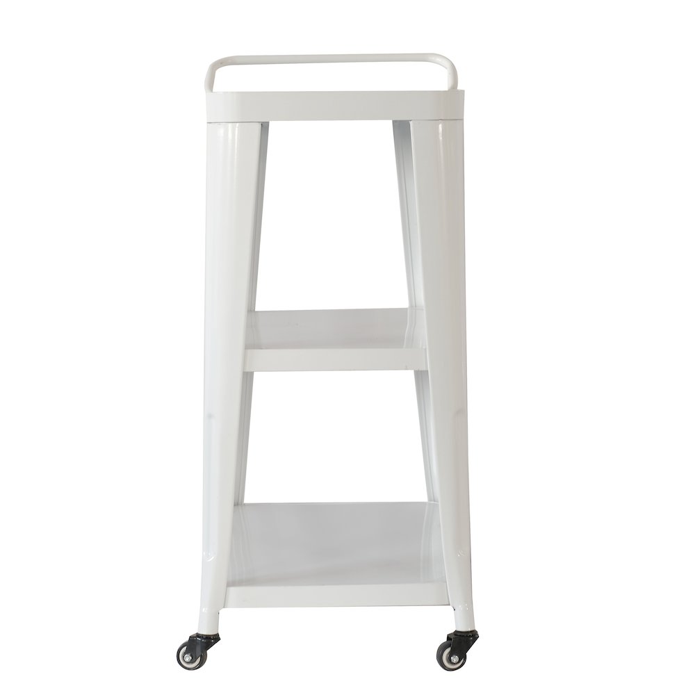 3-Tiered Metal Frame, Industrial Dining Cart with Swivel Wheels, White. Picture 6
