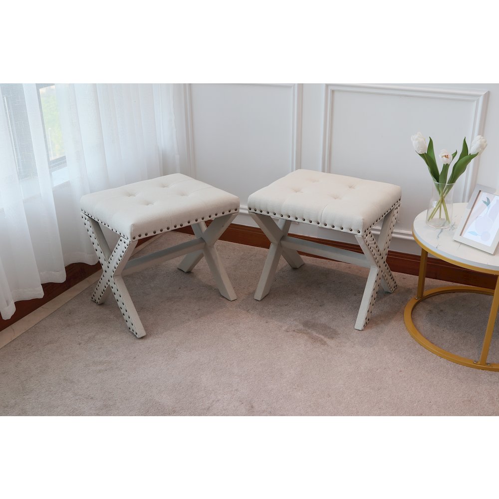 Modern Chic Vanity Stool X-Base Ottoman With Nailhead Trim (Set of 2). Picture 4