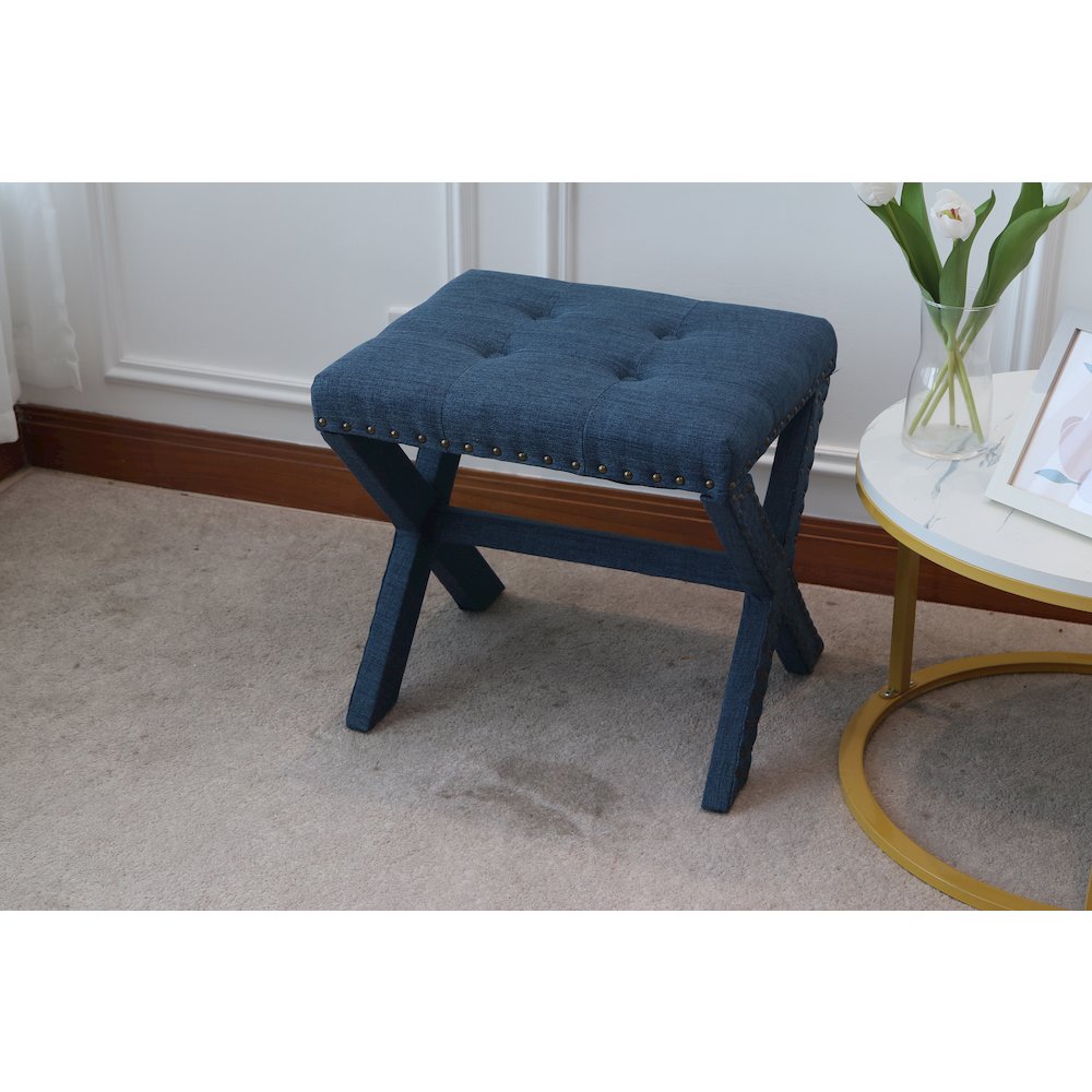 Modern Chic Vanity Stool X-Base Ottoman With Nailhead Trim (Set of 2). Picture 2
