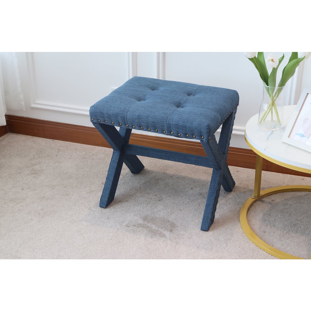 Modern Chic Vanity Stool X-Base Ottoman With Nailhead Trim (Set of 2). Picture 3