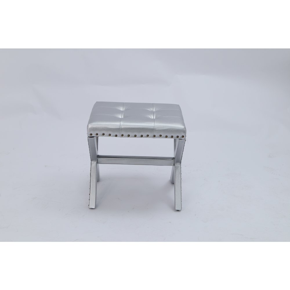 Modern Chic Vanity Stool X-Base Ottoman With Nailhead Trim (Set of 2). Picture 1