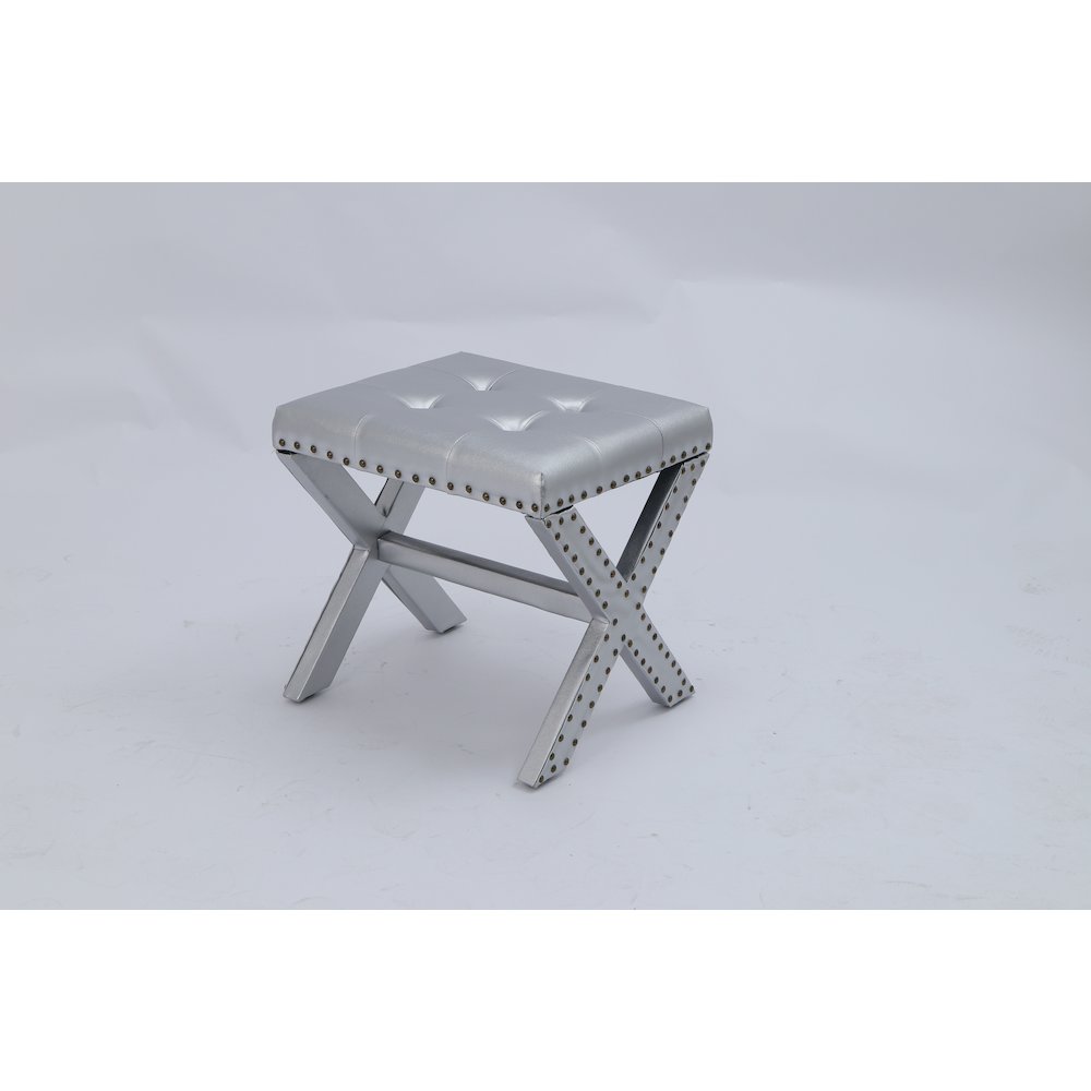 Modern Chic Vanity Stool X-Base Ottoman With Nailhead Trim (Set of 2). Picture 2