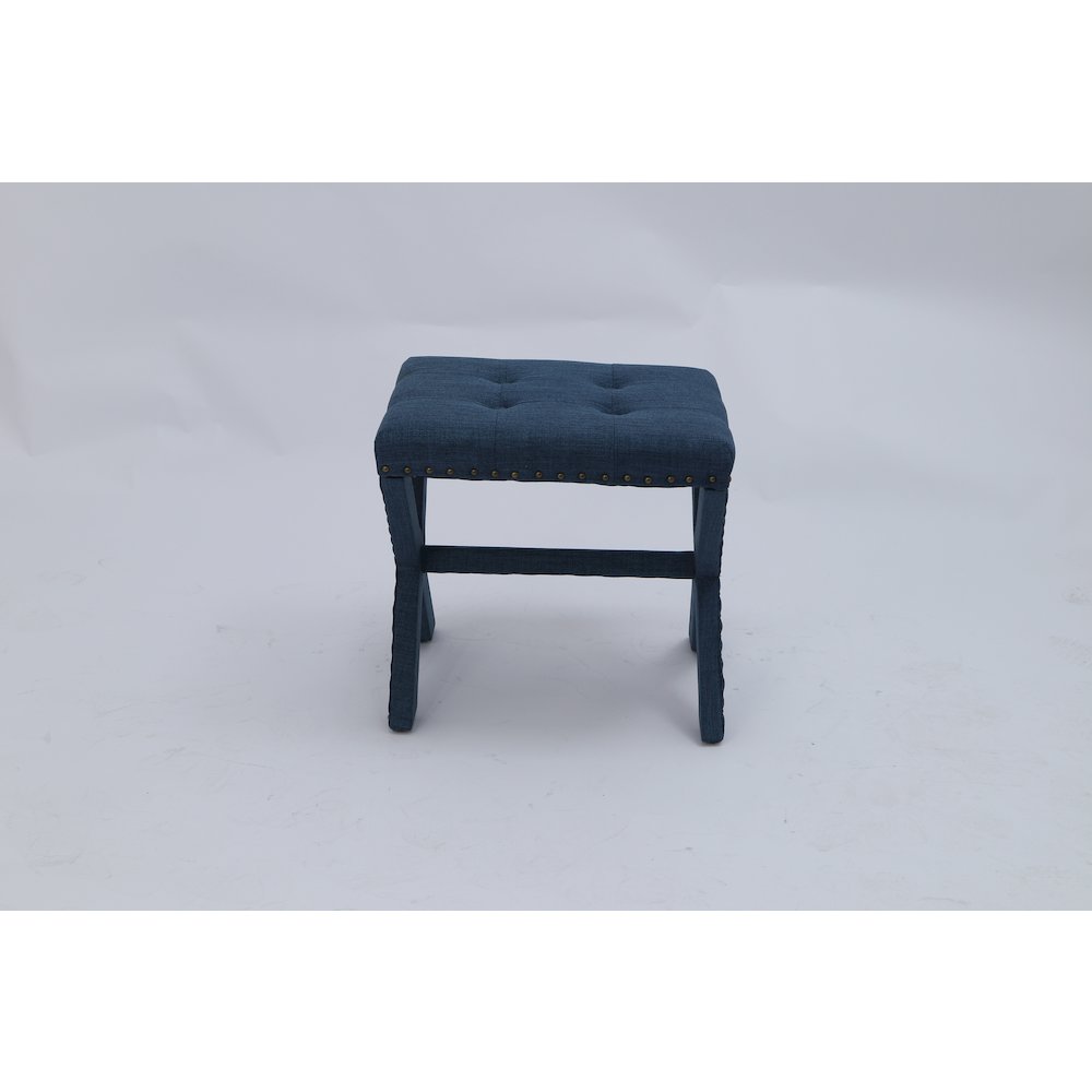 Modern Chic Vanity Stool X-Base Ottoman With Nailhead Trim (Set of 2). Picture 4