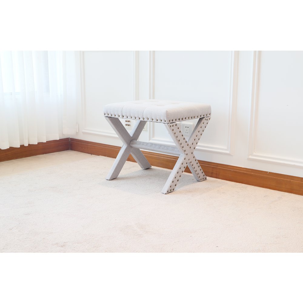 Modern Chic Vanity Stool X-Base Ottoman With Nailhead Trim (Set of 2). Picture 1