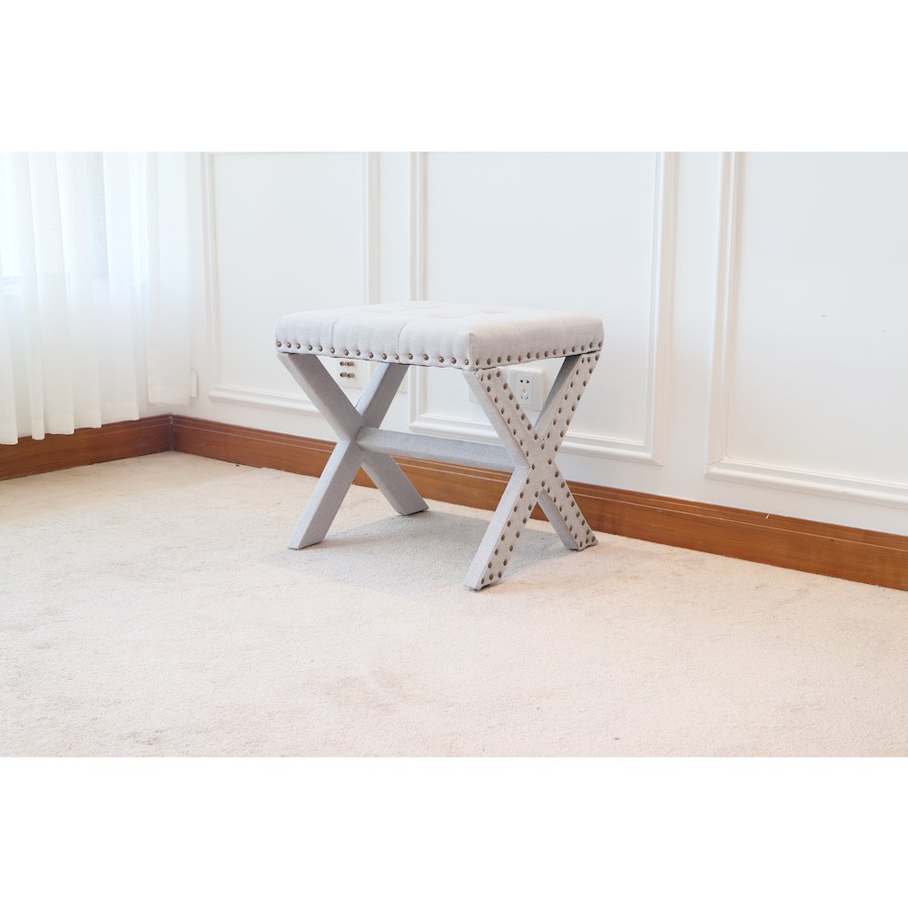 Modern Chic Vanity Stool X-Base Ottoman With Nailhead Trim (Set of 2). Picture 6