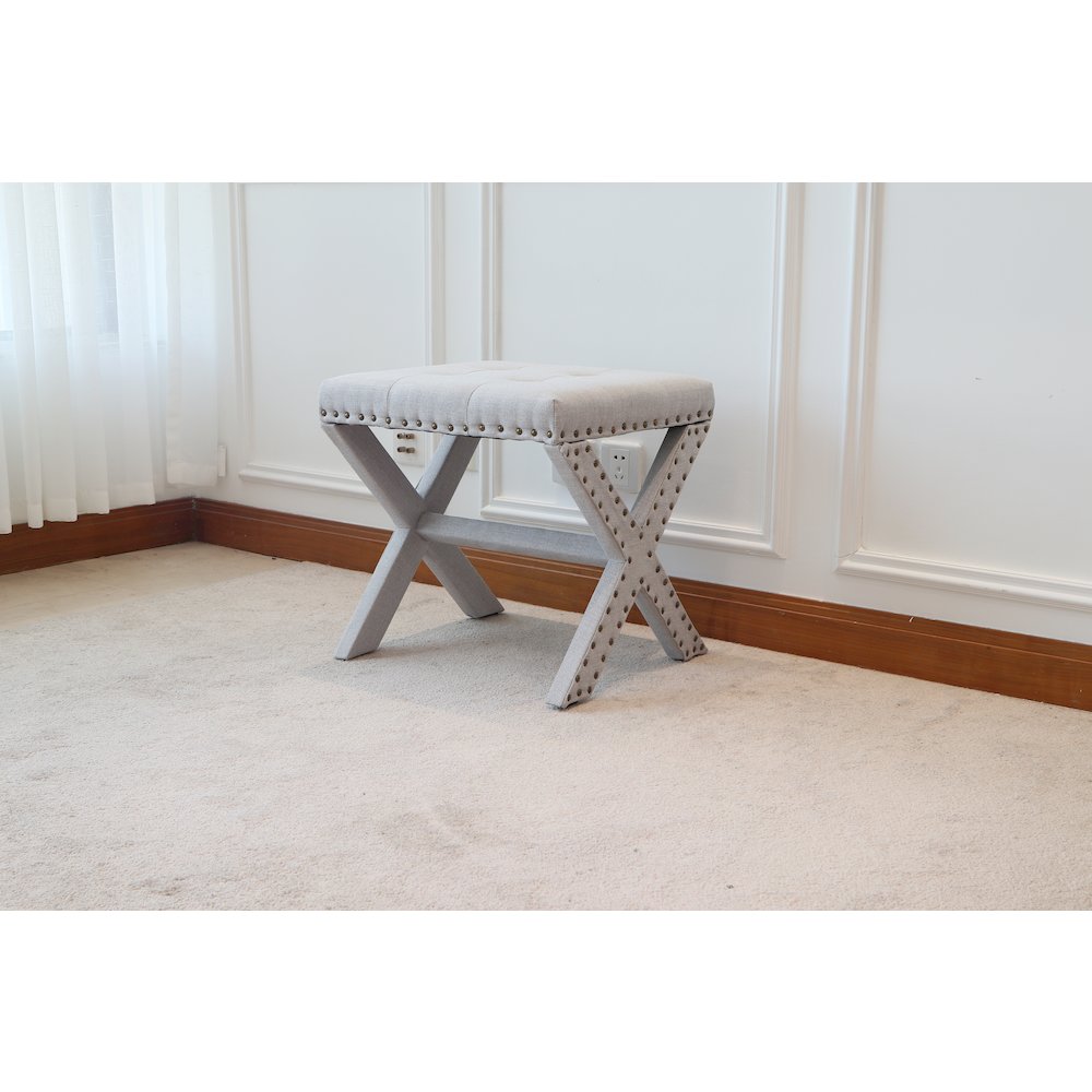 Modern Chic Vanity Stool X-Base Ottoman With Nailhead Trim (Set of 2). Picture 7