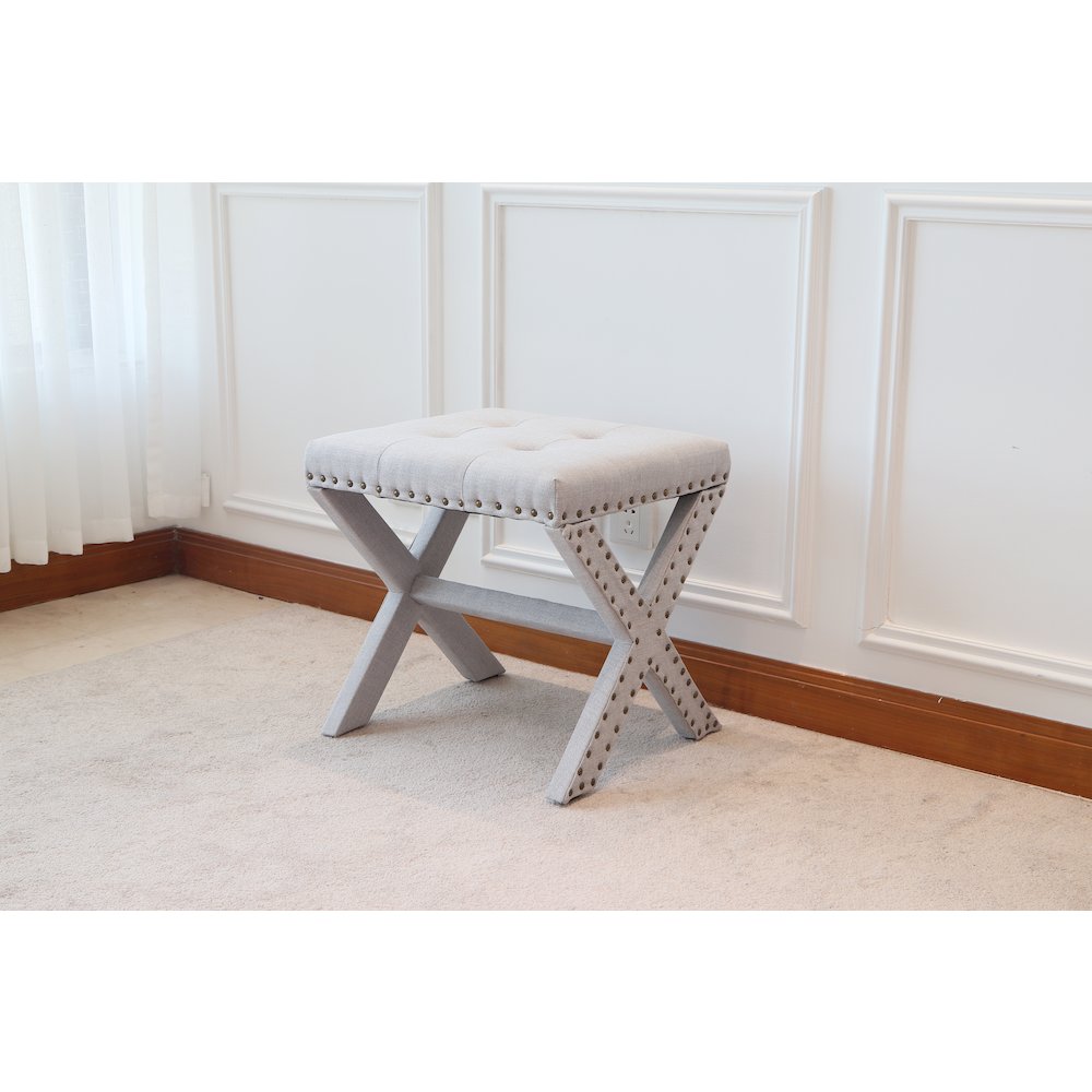Modern Chic Vanity Stool X-Base Ottoman With Nailhead Trim (Set of 2). Picture 8