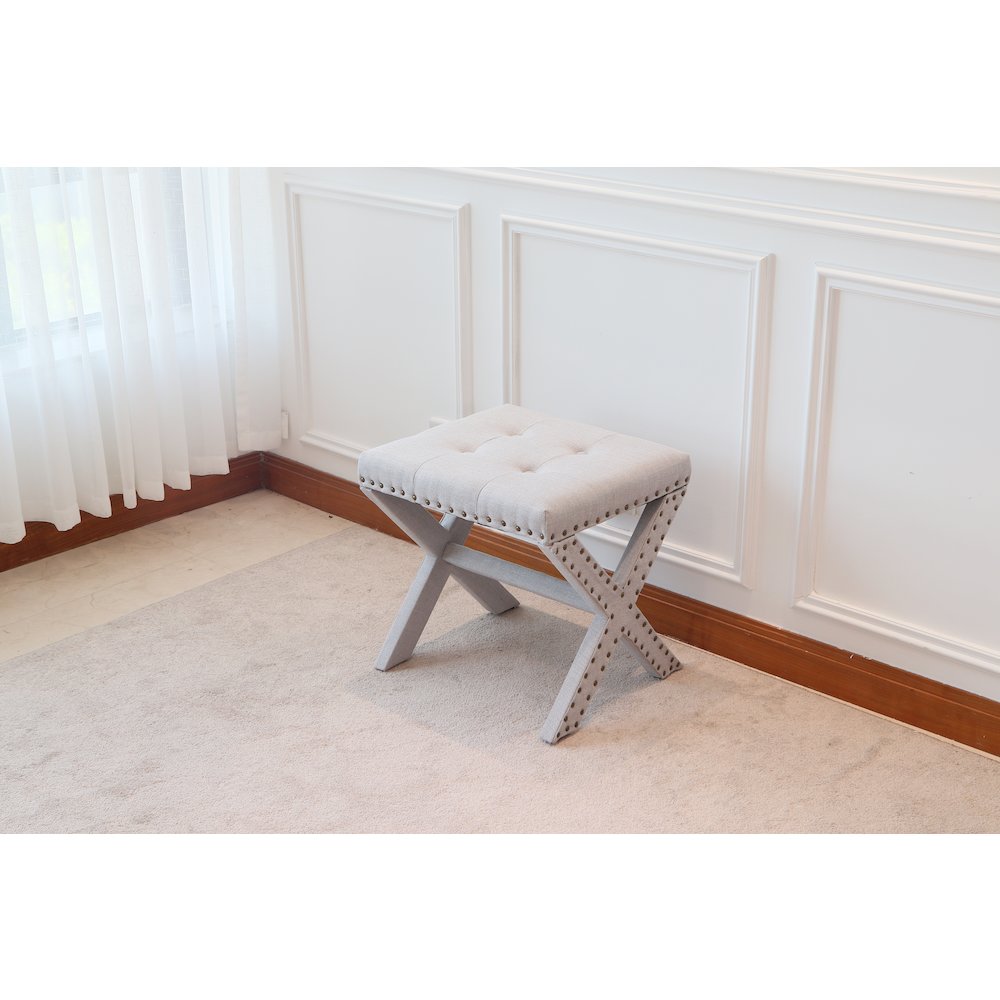 Modern Chic Vanity Stool X-Base Ottoman With Nailhead Trim (Set of 2). Picture 9