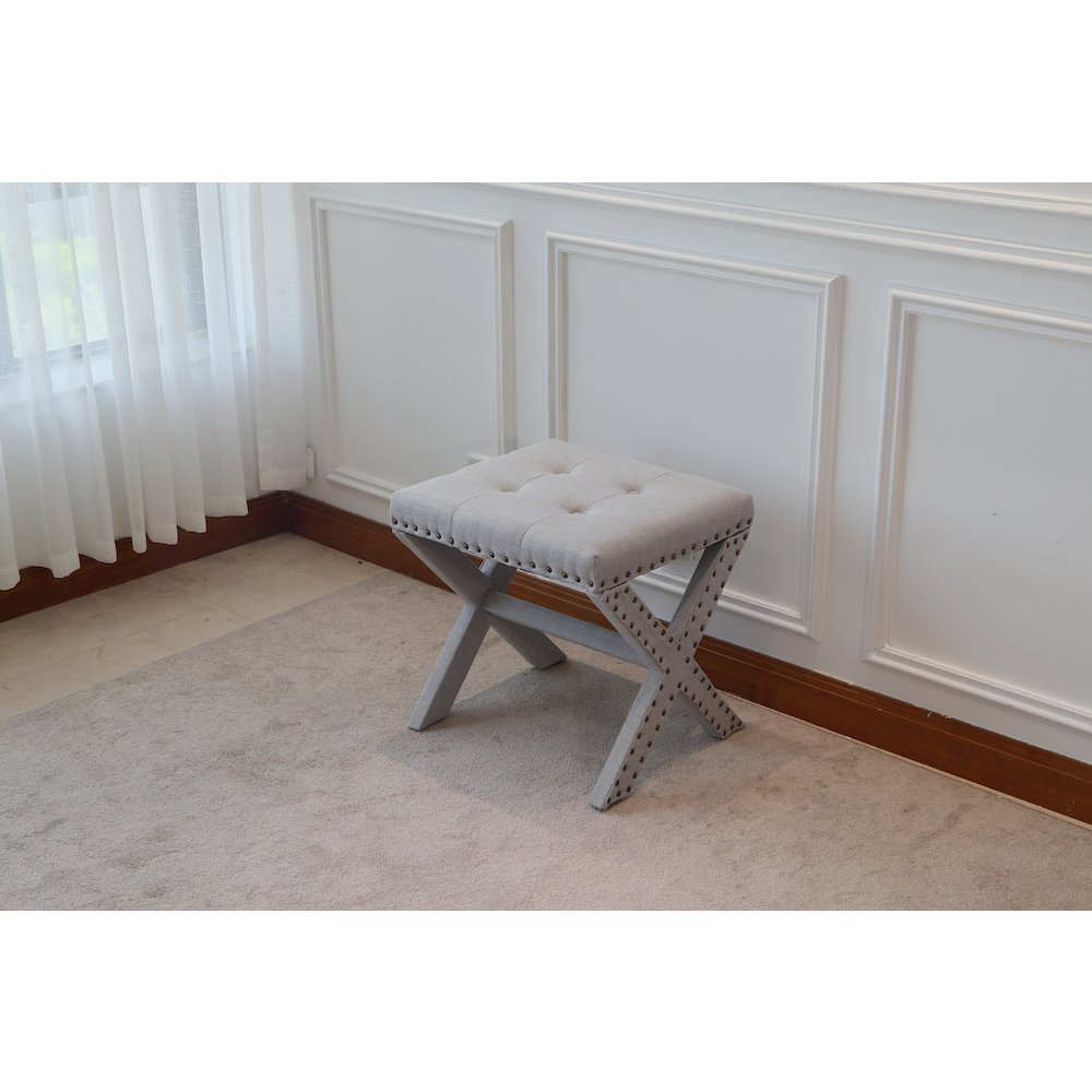 Modern Chic Vanity Stool X-Base Ottoman With Nailhead Trim (Set of 2). Picture 1